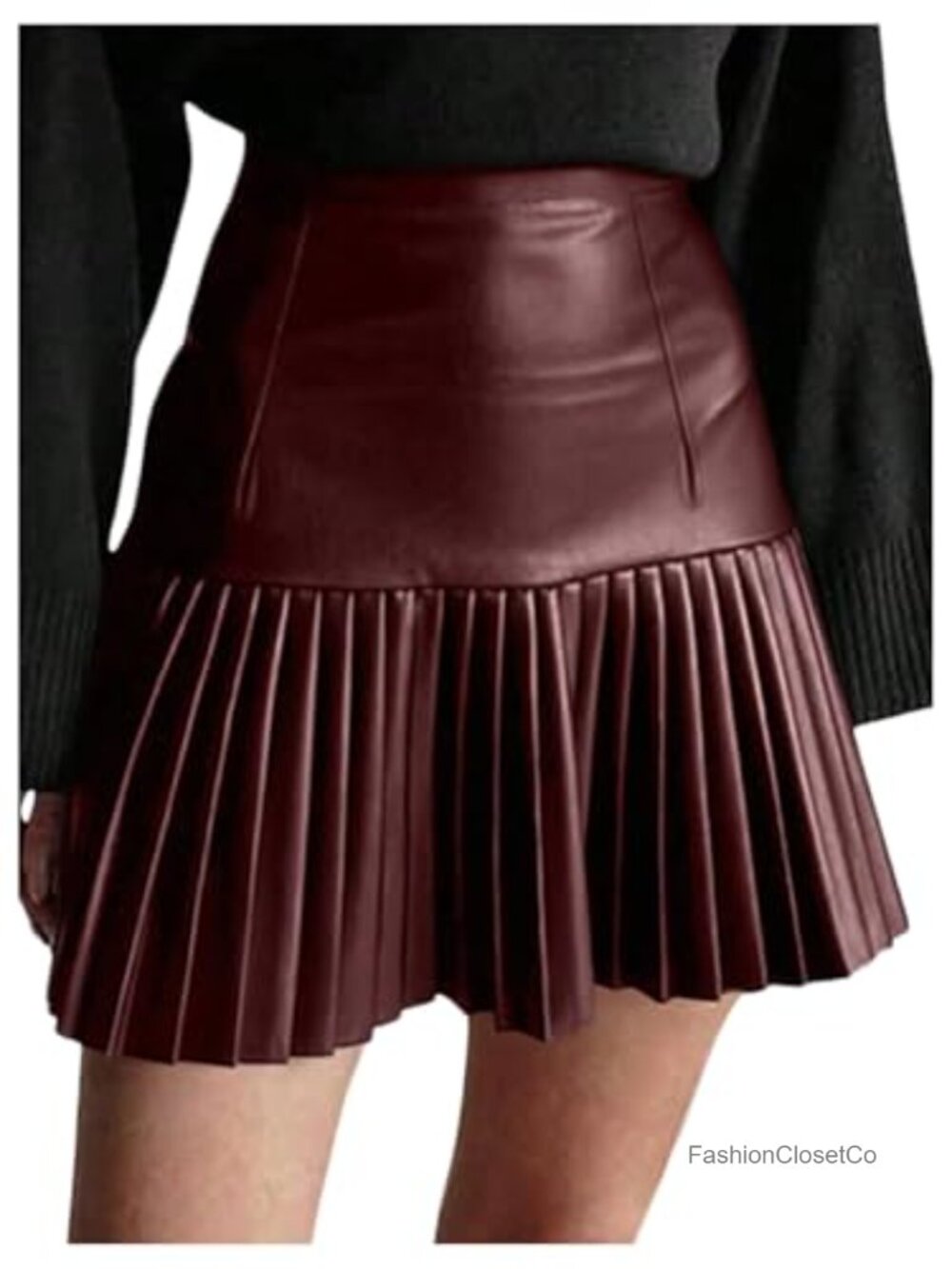 PU Leather High Waisted Pleated Mini Skirt Club Party Night Out